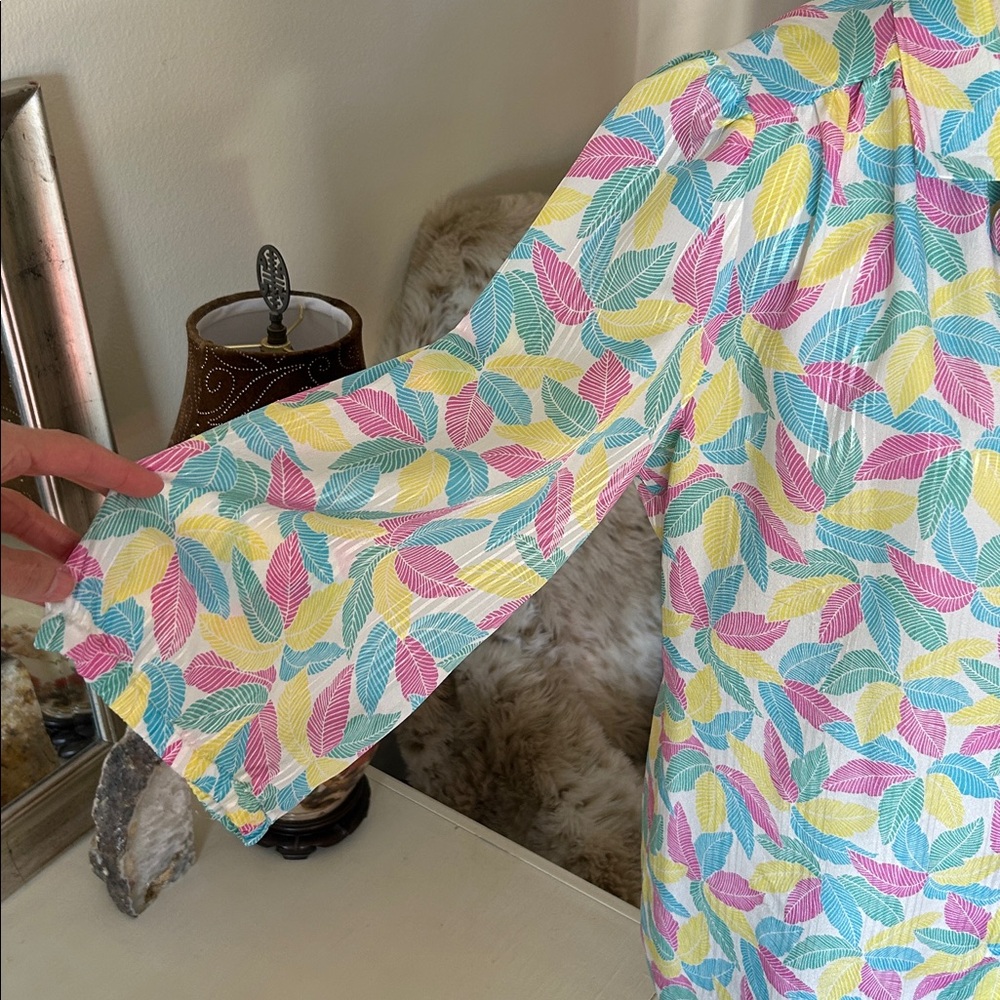 Frayne Vtg white, tropical leaf granny button-down shirt, USA made XL - Picture 3 of 13